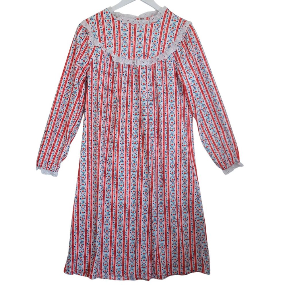 Lanz of Salzburg Girls Nightgown Tyrolean Red Heart Floral Size X Large 14/16 - Picture 10 of 11